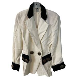 RARE! VINTAGE Bestini Paris WHITE/BLACK HUGE GOLD BUTTON BLAZER SZ S-M